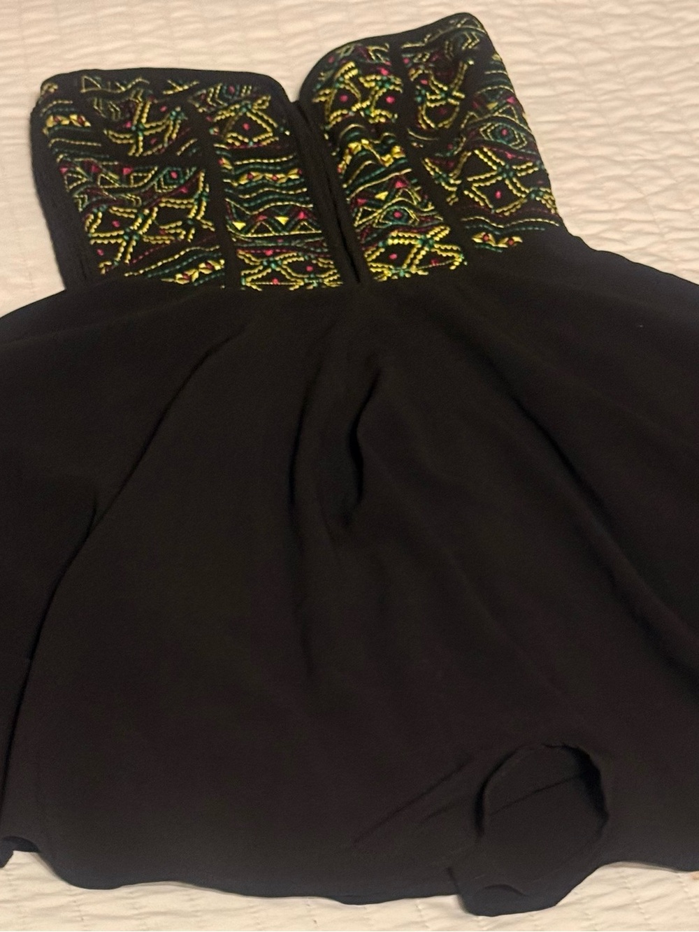 GB Strapless Black Dress with Colorful Embroidered Bodice
